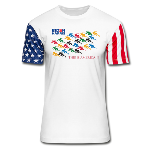 "This is America" Biden/Harris Unisex Stars & Stripes T-Shirt Unisex Stars & Stripes T-Shirt - white
