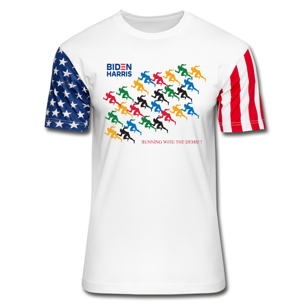 Biden/Harris Running with the Dems Stars & Stripes Unisex Stars & Stripes T-Shirt - white