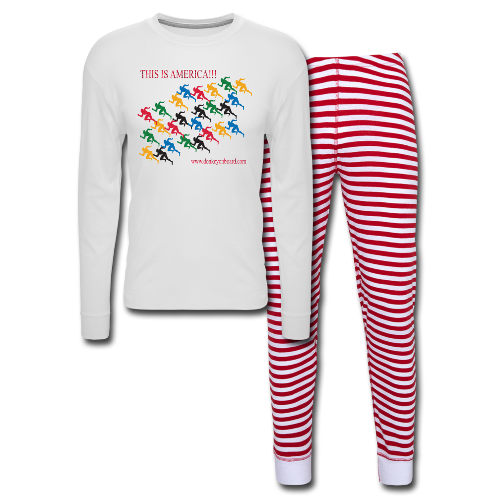"This is America" with Running Men Unisex Pajama Set - white/red stripe