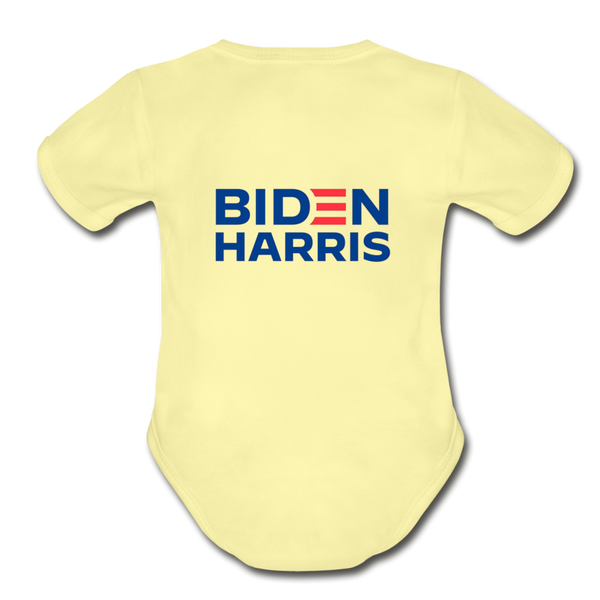 "This is America" Organic Short Sleeve Baby Bodysuit - washed yellow