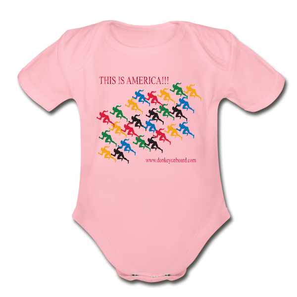 "This is America" Organic Short Sleeve Baby Bodysuit - light pink