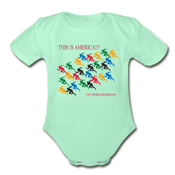 "This is America" Organic Short Sleeve Baby Bodysuit - light mint