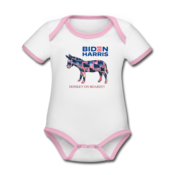 Biden/Harris Organic Contrast Short Sleeve Baby Bodysuit - white/pink