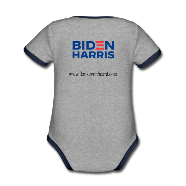 Biden/Harris Organic Contrast Short Sleeve Baby Bodysuit - heather gray/navy